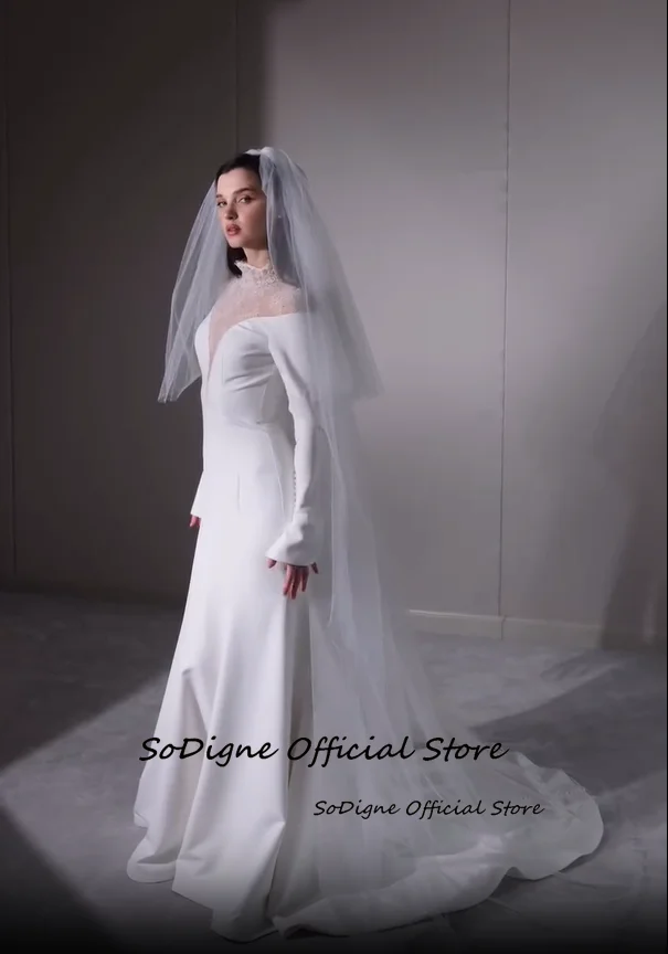 SoDigne Mermaid Lace/Satin Bride Dresses High Neck Full Sleeves Wedding Dress Long Bridal Gowns vestidos de novia Customized 17 S99cdac6be213464ea7b36f86e6d017ed4