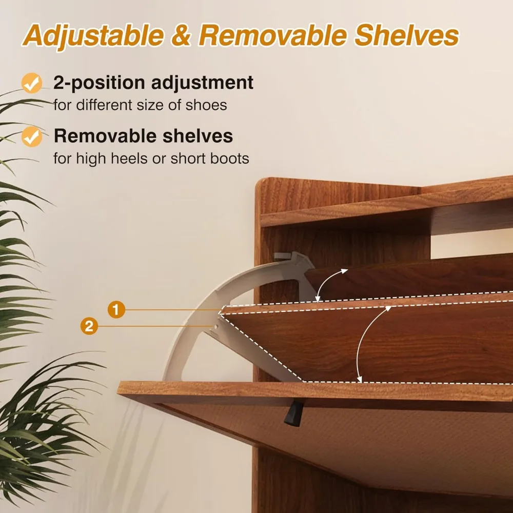 Shoe Cabinet, Cabinet Freestanding Tipping Bucket Rack Organizer with 2 Flip Drawers, Modern Entryway Narrow Shoe