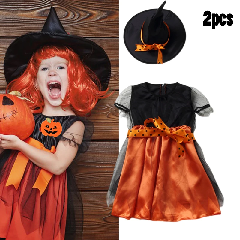 thumbnail image 1 of 2024 Disfraces de cosplay de bruja para niños Disfraz de rol de Halloween Ropa de fiesta temática Ropa de actuación Vestido + Trajes de sombrero, 1 of 5