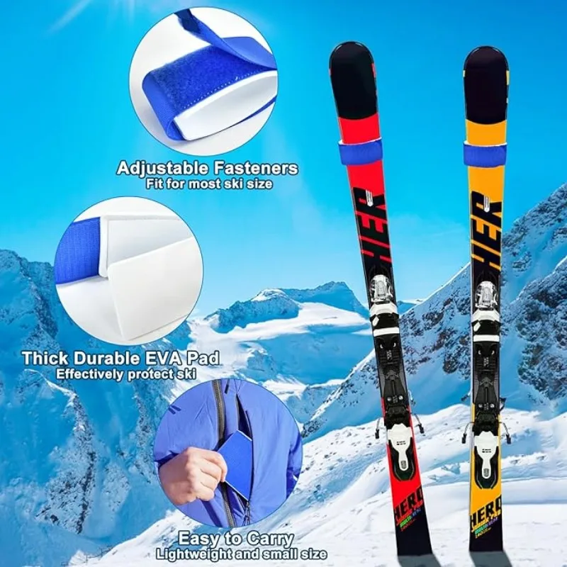 Adjustable Ski Wrap Straps Skis Band Storage Ski Fastener Tape Ski Storage Tie with Protective Pad Skis Accessories Winter Sport 3