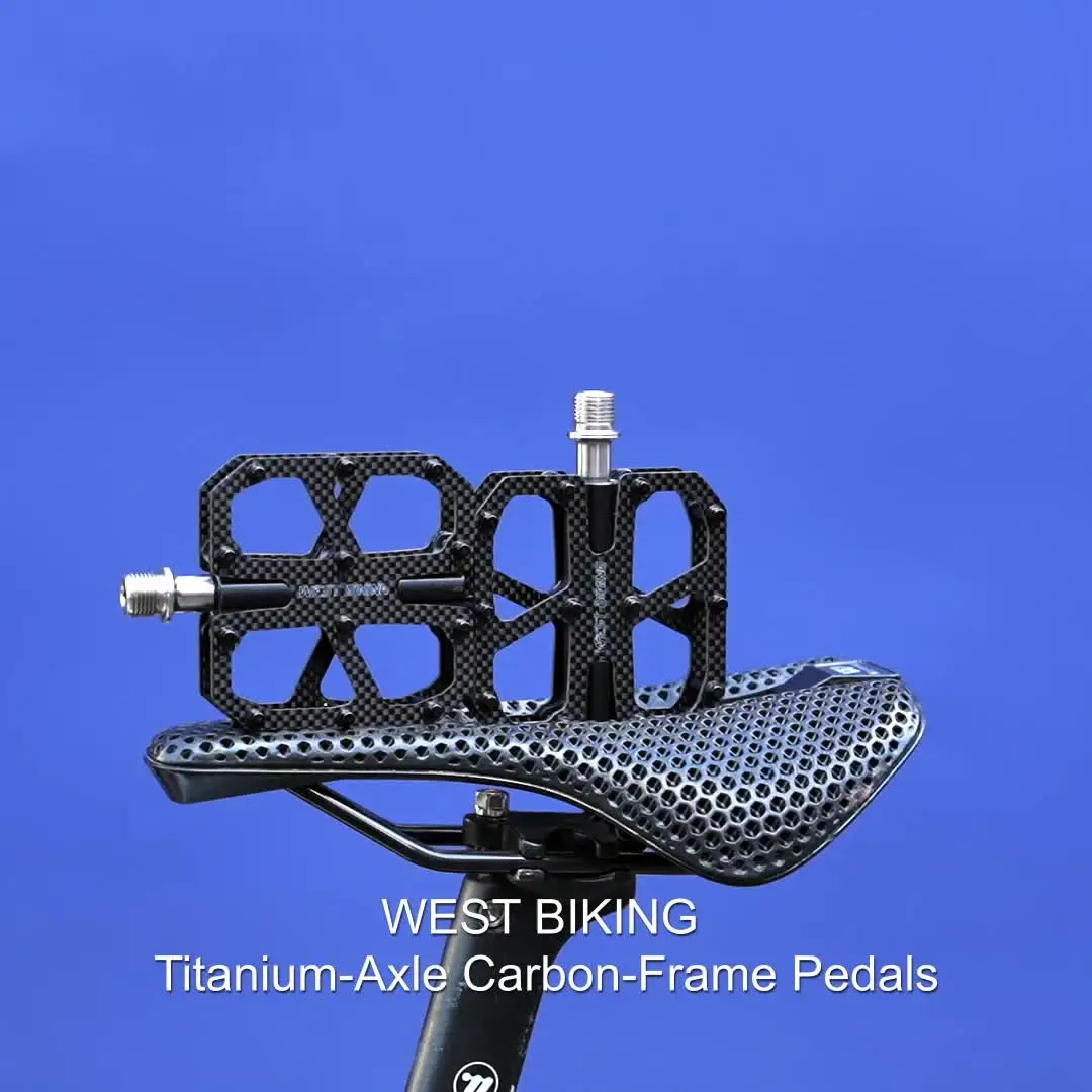 Pédales Plates West Biking Ultralégères Carbone T700 Et Axe Titane, 3 Roulements, 186g La Paire