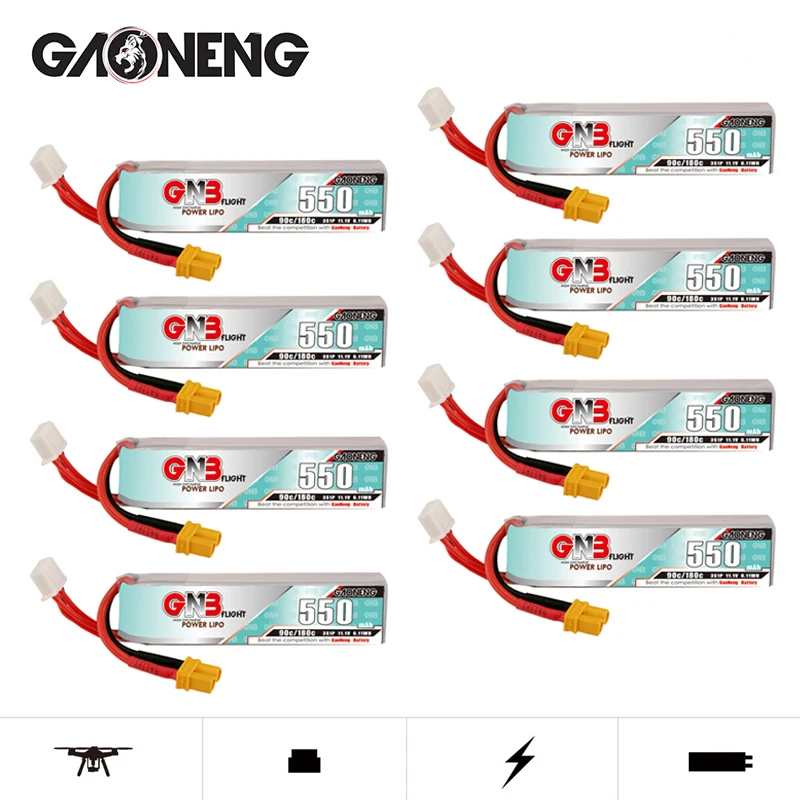 1-10PCS GNB 3S 11.1V 550mah HV 90C/180C LiPo Battery with XT30U-F Plug for TINY8X Blade Inductrix FPV QX2 120S Beta75S Drone rc car battery