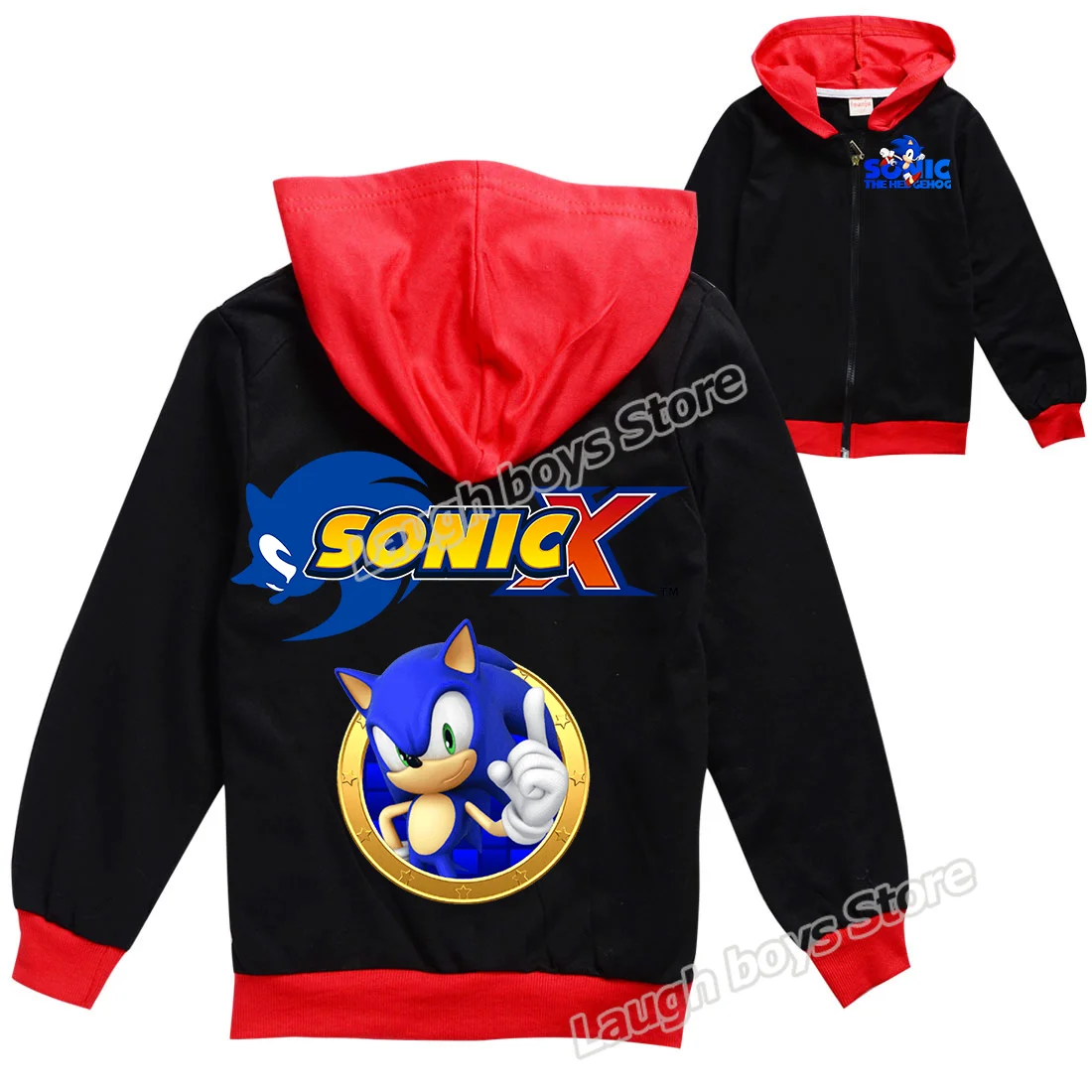 thumbnail image 1 of Abrigo de Sonics con figura de juego, cárdigan con bloques de colores y cremallera, sudadera de manga larga, estilo primaveral y otoño, ropa holgada y cálida, moda informal, 1 of 5