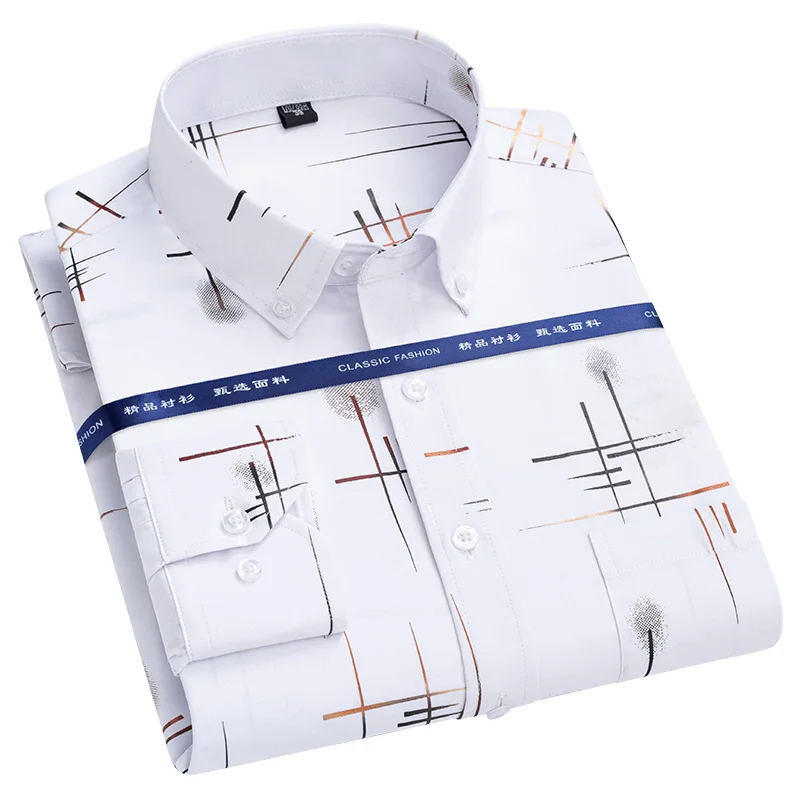 Men's Non-iron Shirts Business Casual Bronzing Long Sleeved Regular Fit Shirts Spring and Autumn New Fashion Print Top Clothing