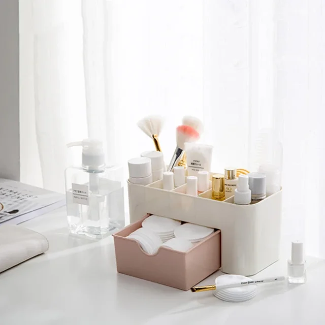 Acrylic Plastic Makeup Organizer Storage Box with Drawer Cotton Swab Stick Storage Case lipstick organizer brush holder makeup