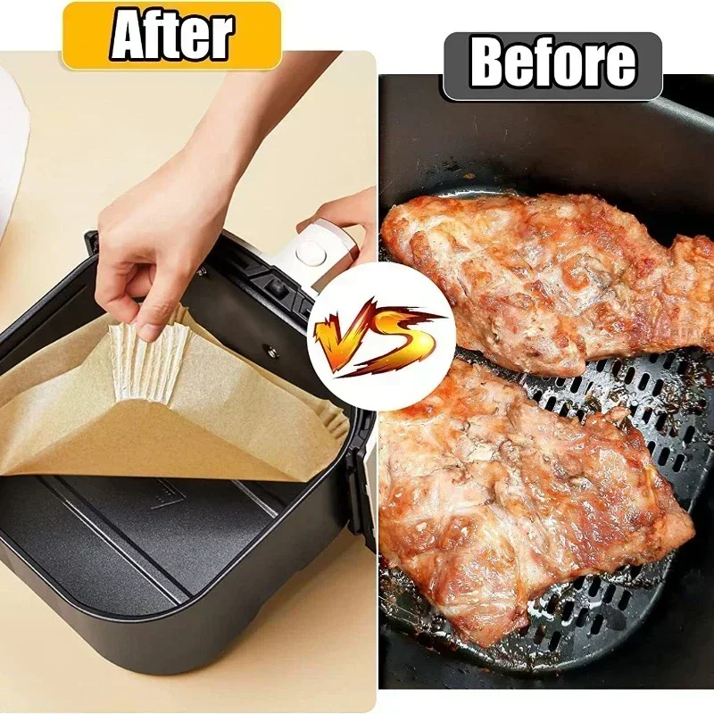 Air Fryer Liners Silicone Baking Mat Air Fryer Accessories Air Fryer Baking Tray Air Fryer Silicone Tray Air Fryer Mold 50/100PCS Disposable Paper Tray Non-Stick Mat Baked Square Round