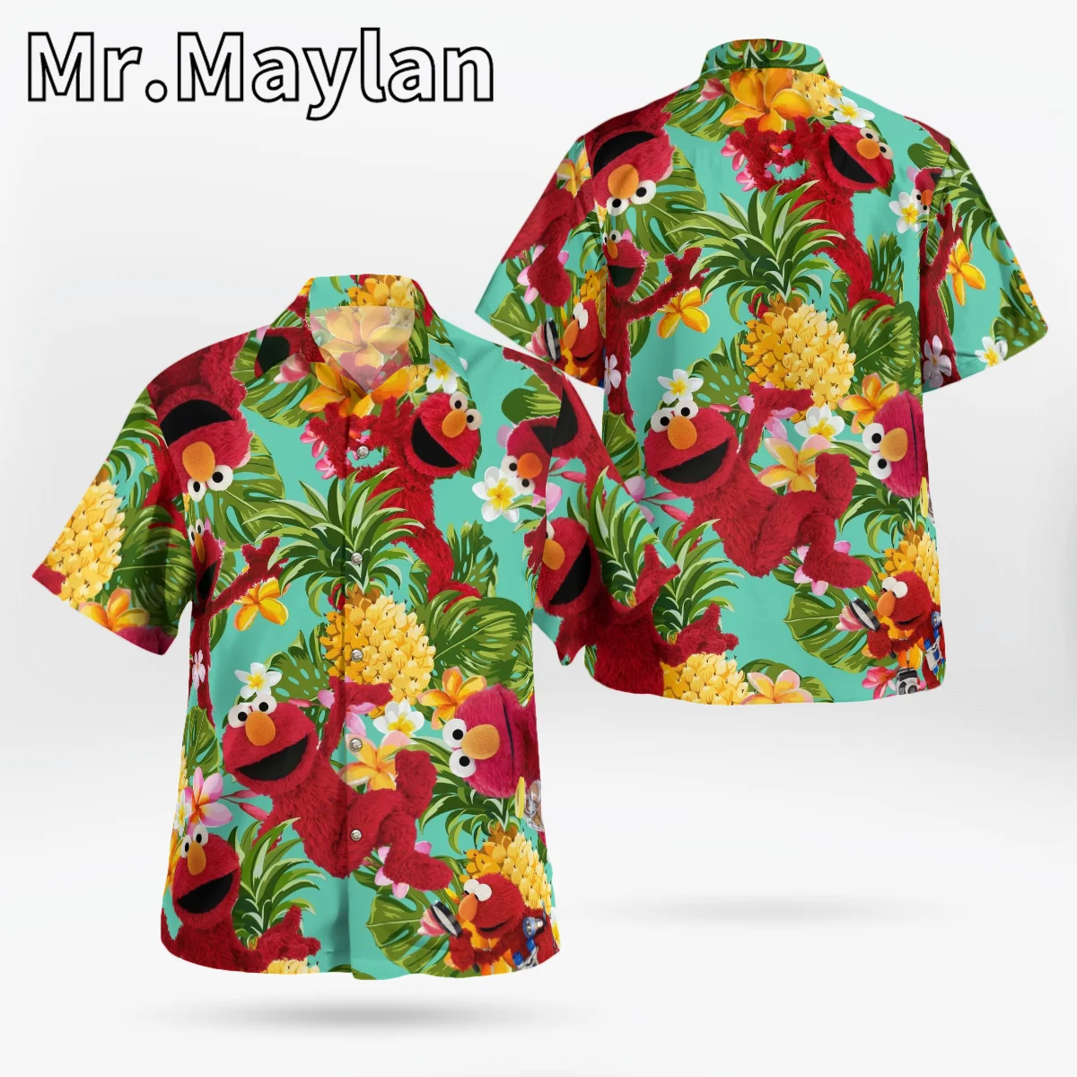 Harajuku Anime 3D Elmo Shirt Hawaii Shirt Men Summer Short Sleeve Shirt Men Shirts 2023 Oversized 5XL shirt Chemise Homme-1188 3