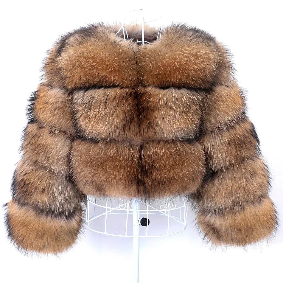 Maomaokong Real Fur Coat Women Natural Raccoon Fur Jacket Female Winter Warm Fox Fur Coat High Quality Long Sleeve With Hat