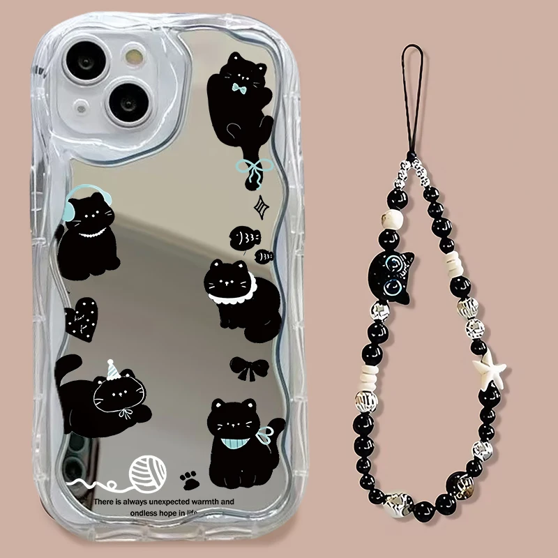 Chic Black Cat Wrist Chain Phone Case Cover