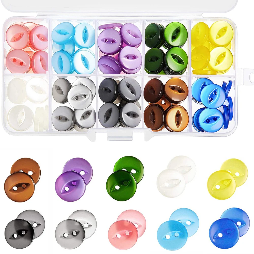 

150Pcs Round Fisheye Buttons 2 Hole Baby Resin Buttons for DIY Handmade Knitting Sewing Clothes Crafting Buttons 14MM