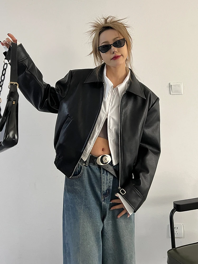 Collared Faux Leather Zip-Up Jacket | escapeauthority.com