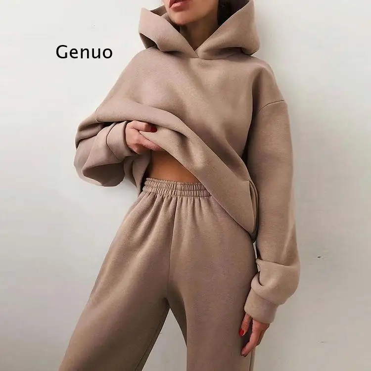 

Women Elegant Solid Sets for Women Warm Hoodie Sweatshirts and Long Pant Fashion Two Piece Sets Ladies