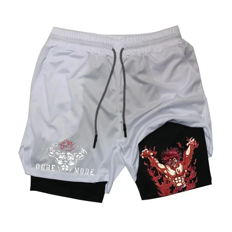 Men's Fashion Anime Printed Sports Shorts 2 in 1 Running Training Fitness Shorts Summer Outdoor Fitness Sports Pants M-3XL 6