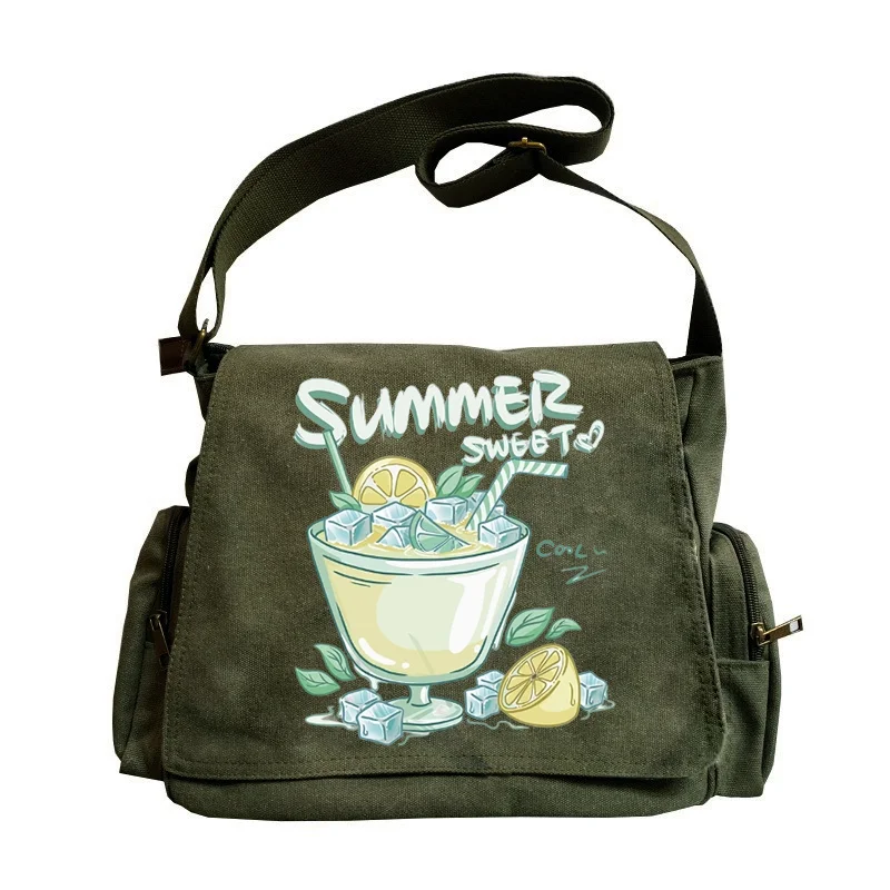 Retro Old Women's Bag Green Fresh Pattern Small Shoulder Large Capacity New Fashion Vintage Print Crossbody