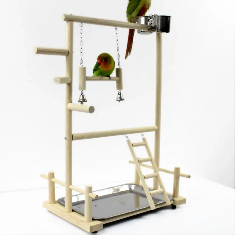 

Wooden Parrot Play Stands, Bird Swing Tray Cup Toys, 53x23x36cm Hanging Ladder Bridge for Park Style Climbing Cage