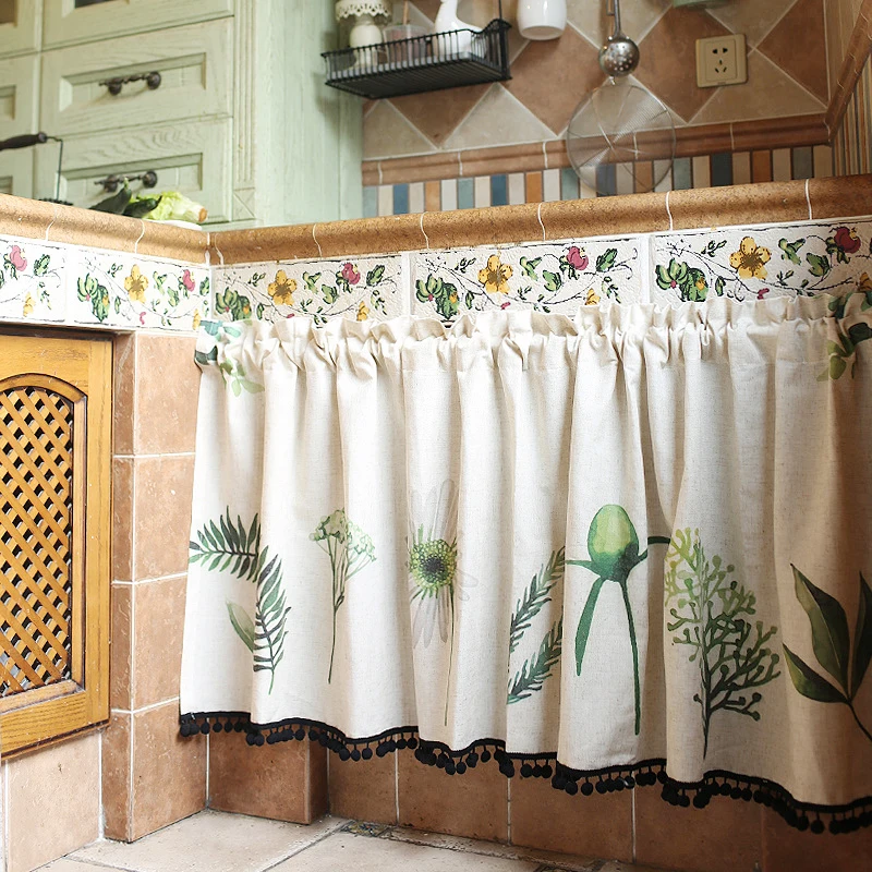

New Leaf Flower Print Curtains For Bedroom Living Room Door Curtain Modern Kitchen Windows Half Curtain Home Decoration Drapes