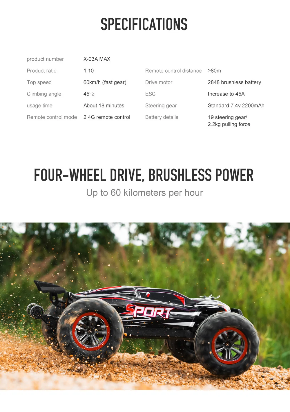 XLF X03A MAX Brushless Upgraded RTR 1/10 2.4G 4WD 60km/h RC Car Model Electric Off-Road Vehicles