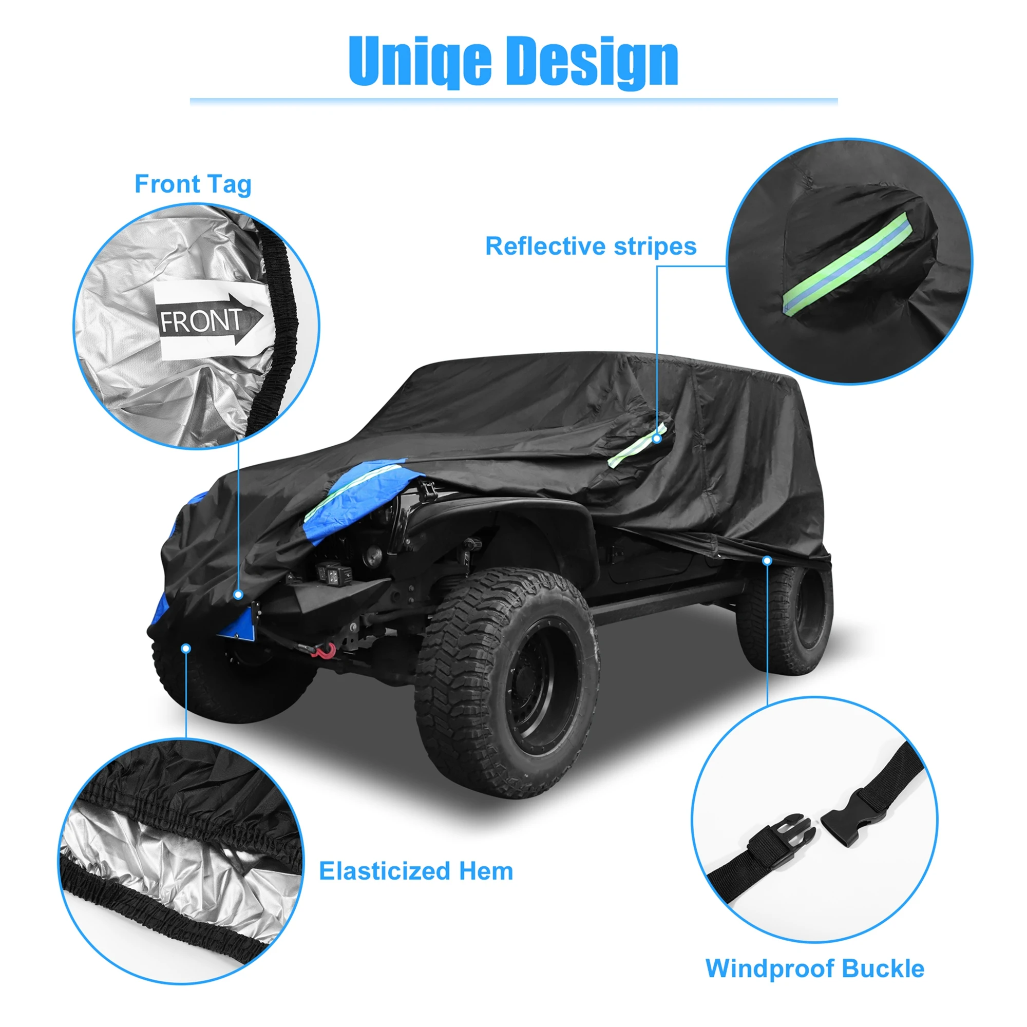 Housse Voiture Jeep Wrangler X Autohaux Couverture De Carrosserie De Voiture Pour Jeep Wrangler JK JL Hardtop 2 4 Portes 2007-2021 Extérieur Coupe-vent étanche 210D Oxford Protéger Housse Protection Jeep JK JL 4 Portes