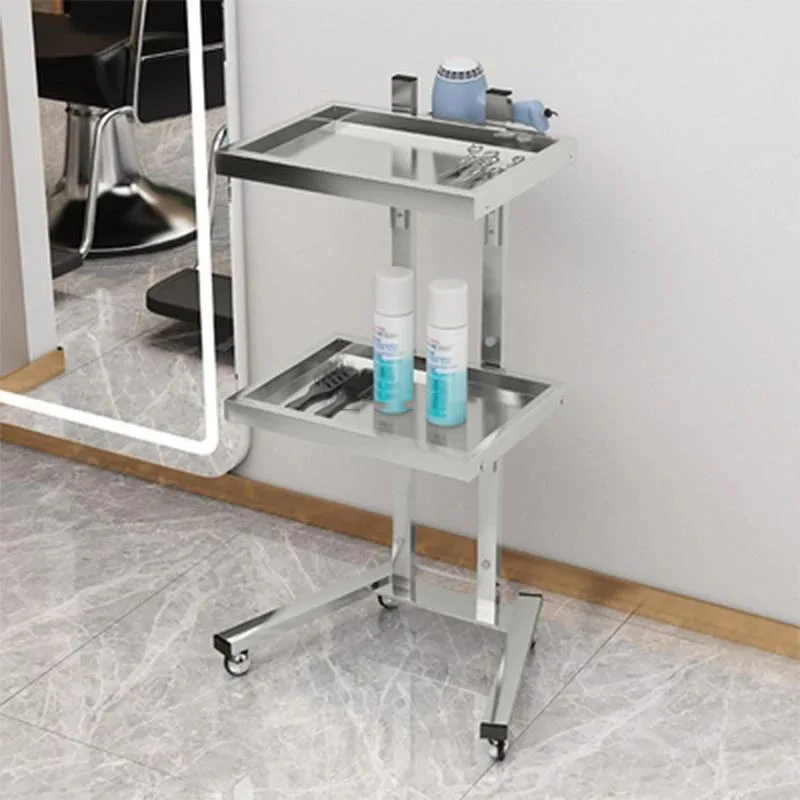 Hairdressing Stainless Steel Cart Japanese Two-layer Folding Beauty Cart Hair Salon Tool Cart Beauty Cart