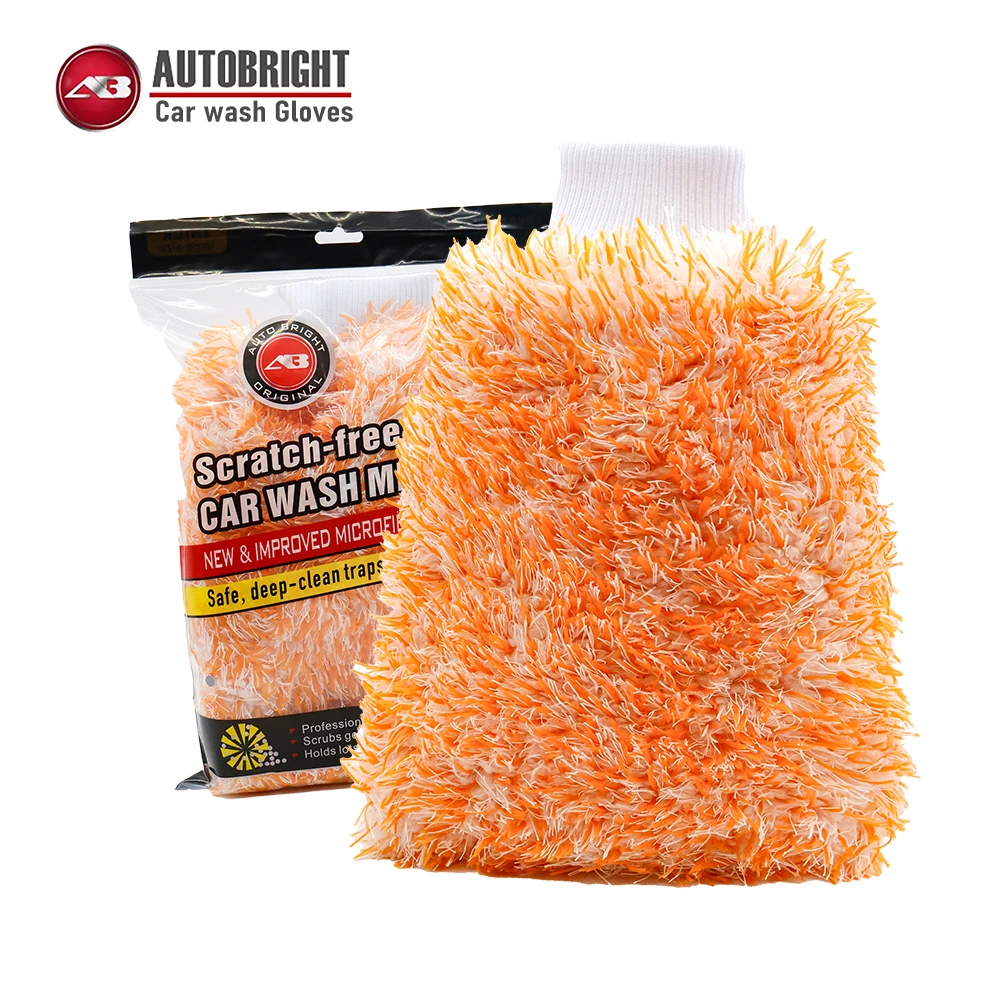 AUTOBRIGHT Car Wash Gloves Cleaning Washing Mitt Extra Thick Orange Double Sided Microfiber High quality Cleaning Accessories