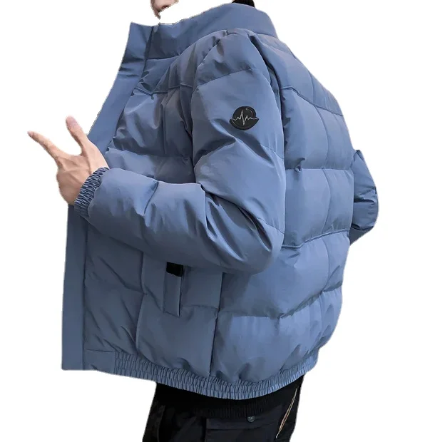 Winter new men's casual padded jacket warm and thick solid color stand collar padded jacket  4XL