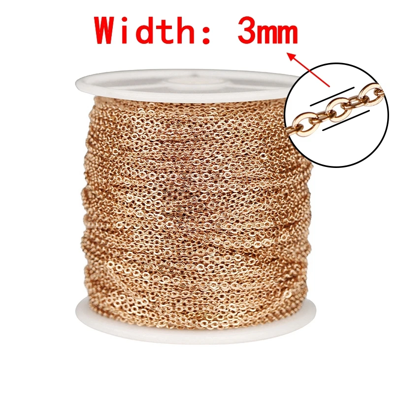 Stainless Steel Rose Gold Link Chain Necklace - 2 Meters, 1-3mm, Bulk for DIY Jewelry Making Supplies Wholesale
