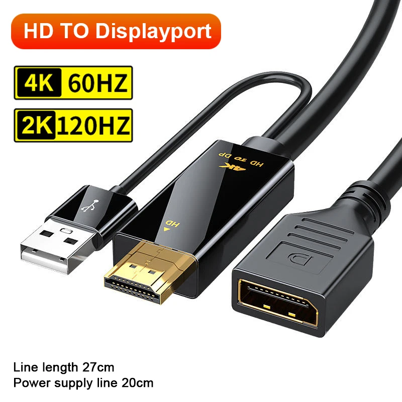 HD 디스플레이 포트 단방향 어댑터, HDMI 호환 DP 변환기, USB 전원..