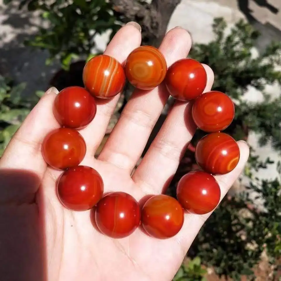 

Natural Authentic Warring States Red Agate Bead Single Ring Bracelet Men's Simple and Versatile Hand String Jewelry