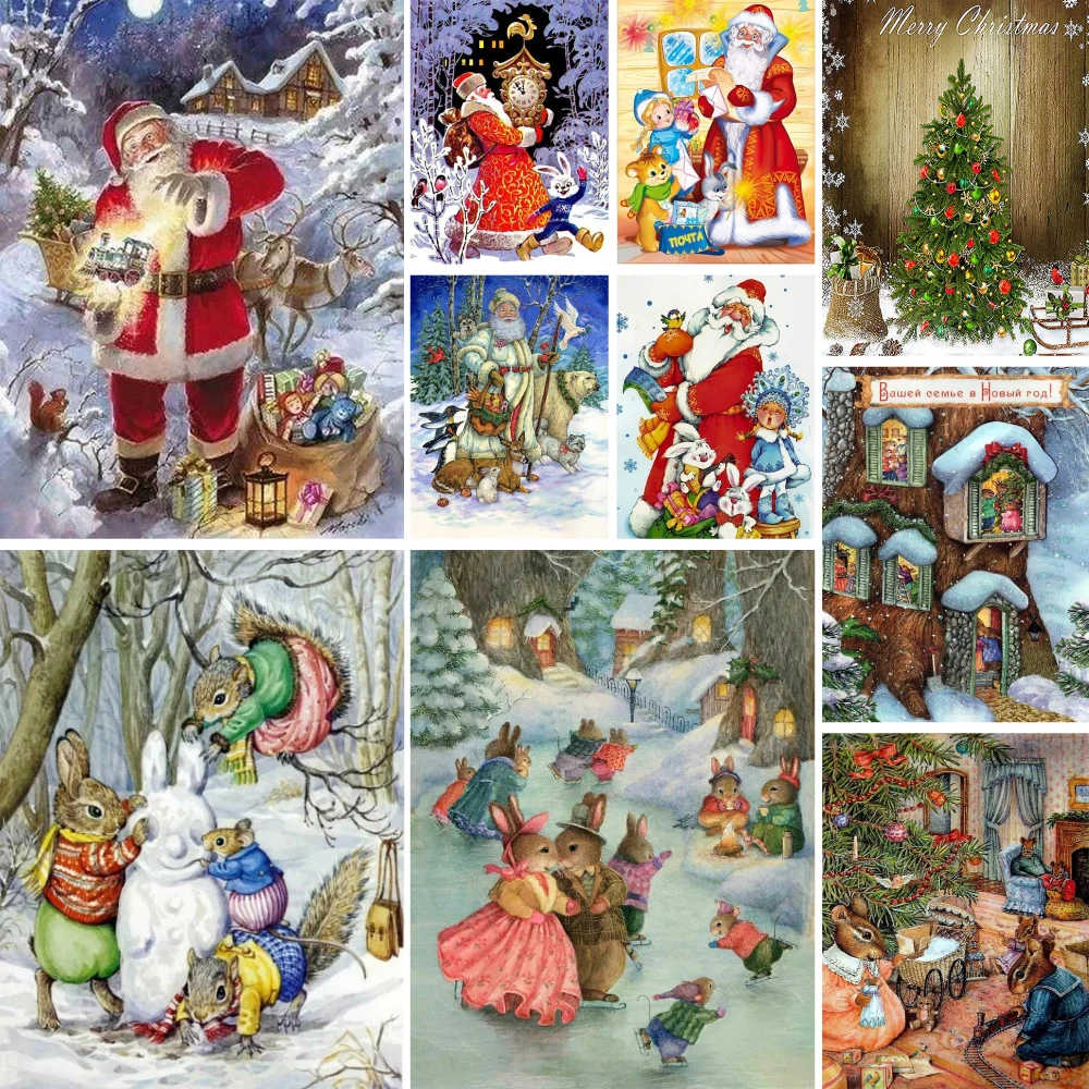 Weihnachten Kaninchen Santa vor gedruckte Kreuz stich Full Kit Stickerei handgemachte Nähen Stricken Handwerk Magic Room Dekor Großhandel – Detail 12