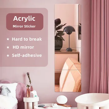 3D Mirror Wall Stickers Flexible Thicken 2mm Self adhesive DIY Art Acrylic Mirrors Decals Living Room