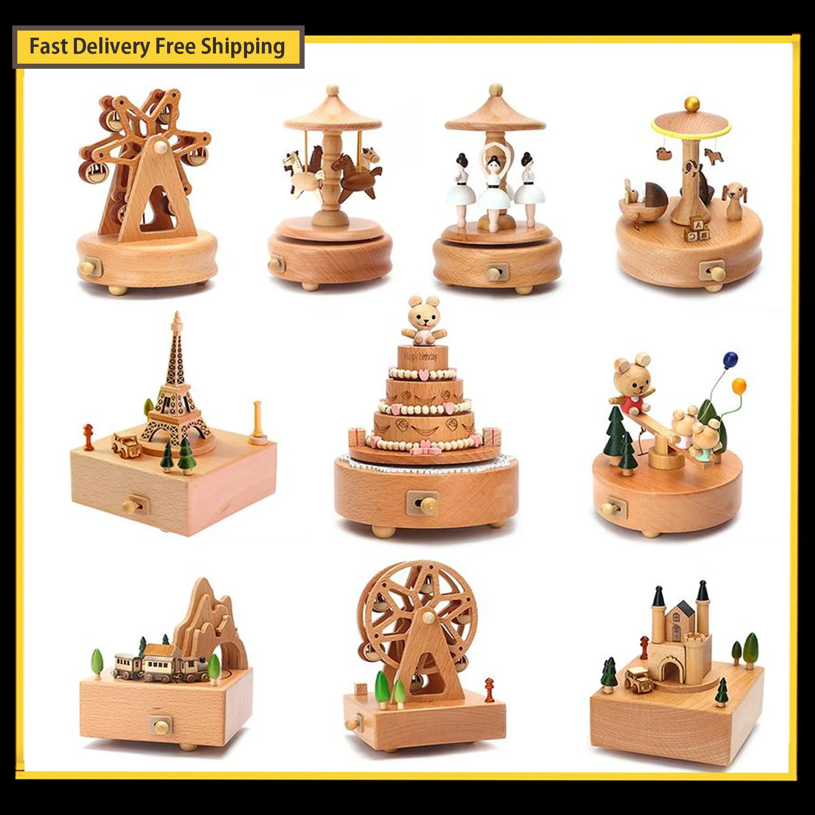 木製音楽ボックス城おもちゃ装飾用誕生日プレゼントクリスマスギフトforキッズ - 4