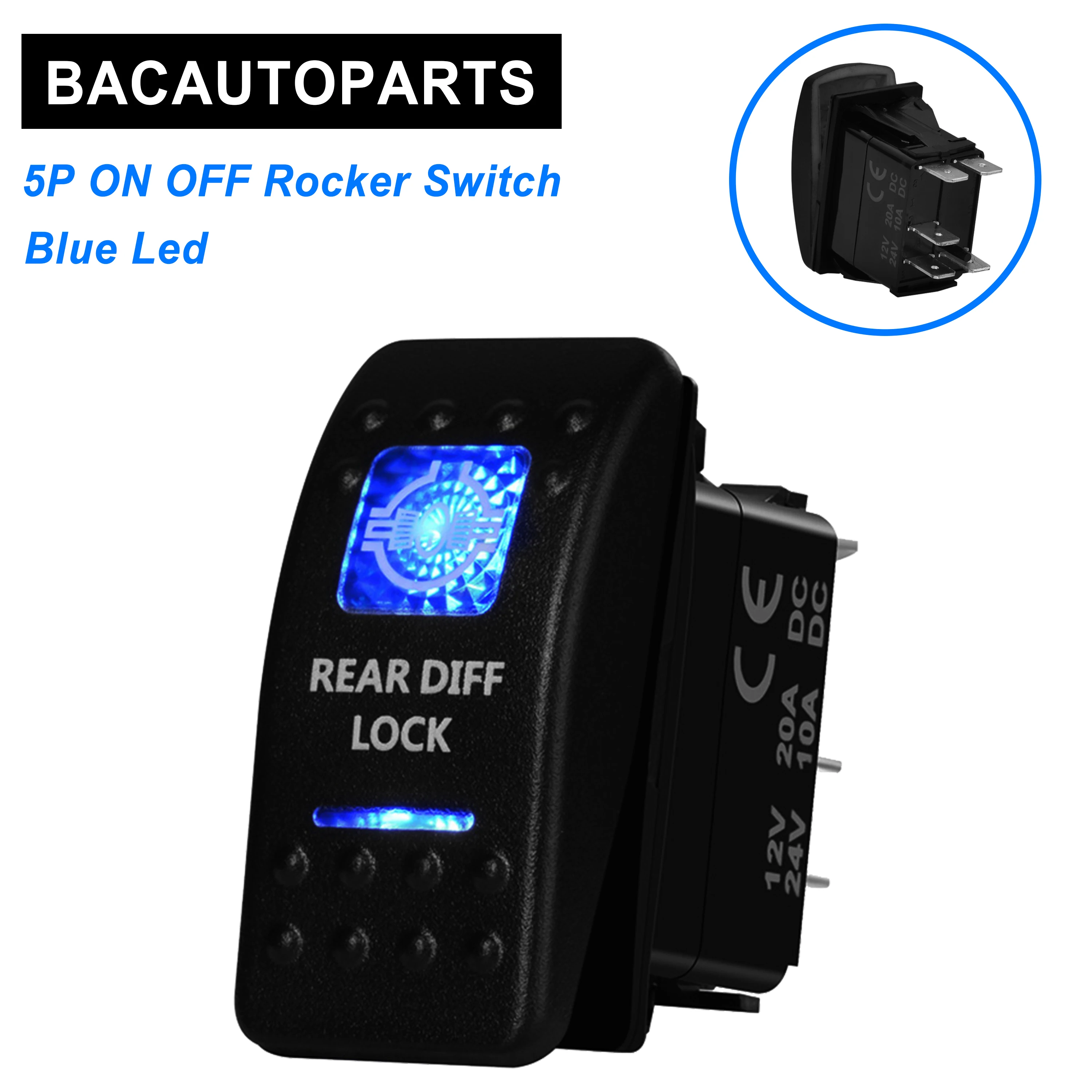 12V/24V Blu Led Posteriore Diff Lock Interruttore A Bilanciere Spst 5P On Off Per Auto Marine Boat Ip66 Narva Carling Arb Style Ricambi Auto