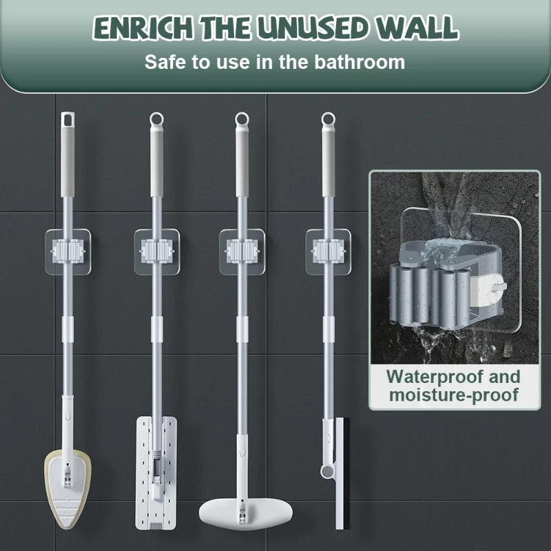 1PC/4PCS Self-adhesive Wall Mounted Mop Organizer Holder Wall-Mounted Waterproof Storage Rack Broom Hanger Hooks Household Tools