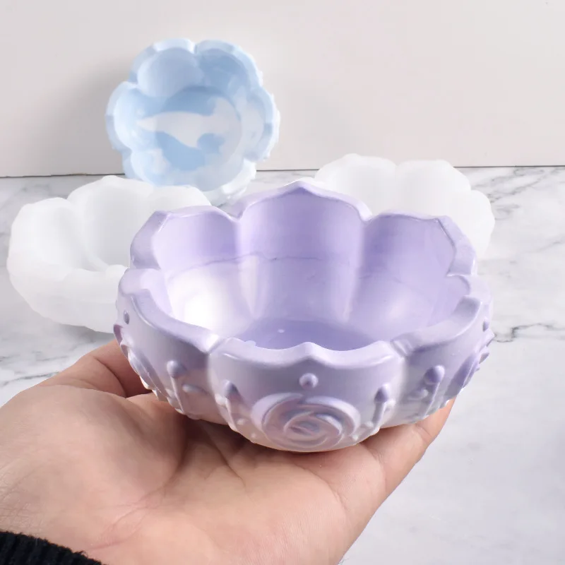 

DIY Bowl Silicone Mold Rose Lotus Storage Bowl Plate Tray Mirror Crystal Epoxy Resin Molds Home Art Casting Tools