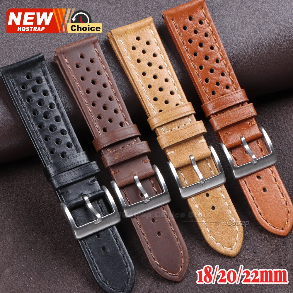 Vintage Dark Brown Genuine Cowhide Leather Watch Strap - Breathable Wristband