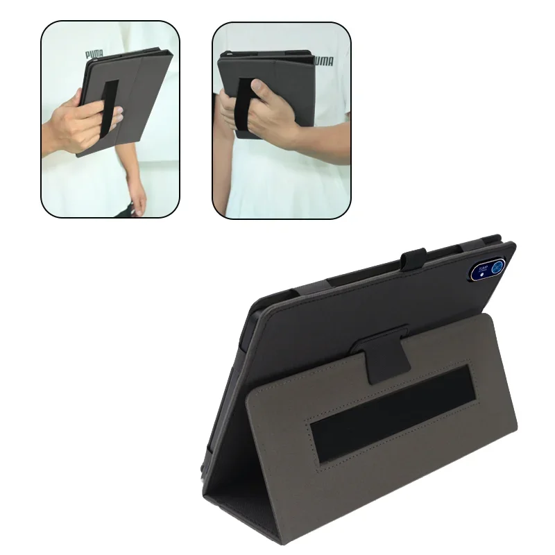 Premium Folio PU Leather Tablet Case with Magnetic Cover and Hand Strap, 10.1-Inch