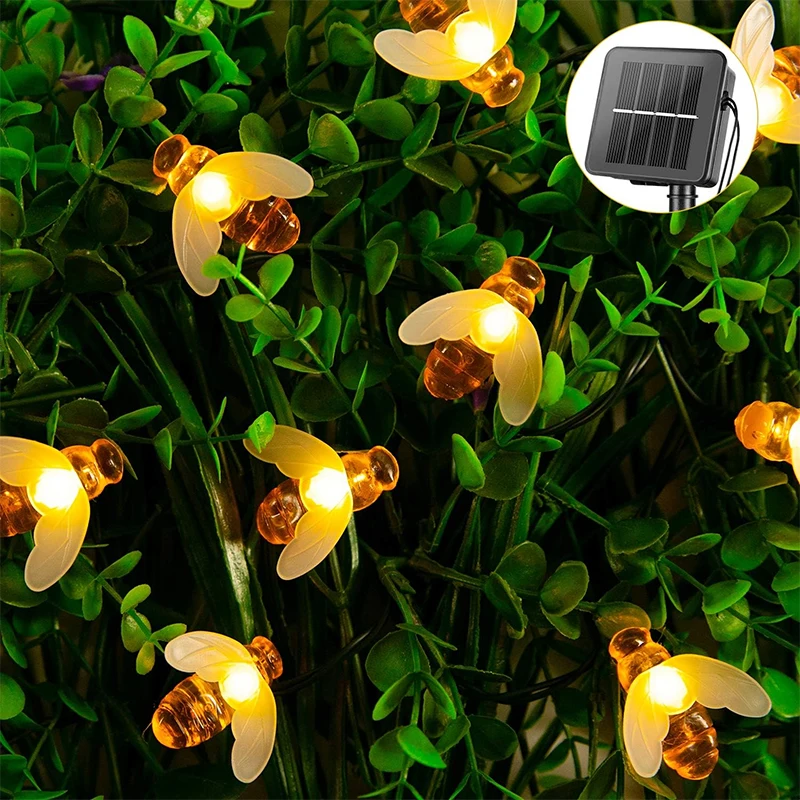 

Solar Bee String Lights Outdoor Fairy Light Chritmas Garland 8 Modes Waterproof Patio Light for Garden Party Decor