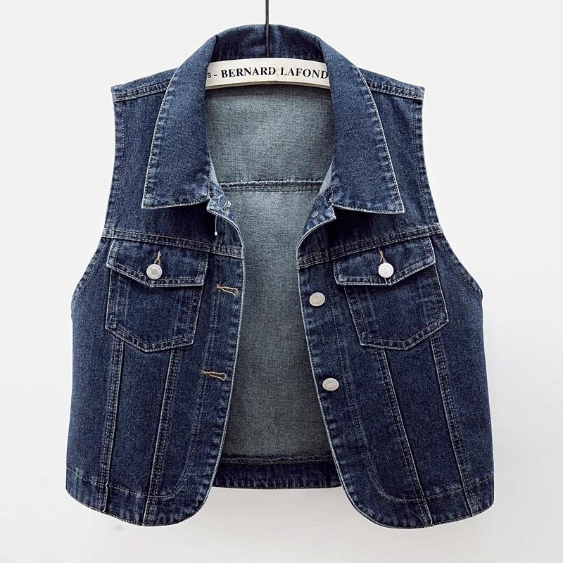 

Spring Summer Thin Vintage Blue Denim Vest Women Slim Short Cowboy Waistcoat Korean Pocket Sleeveless Jeans Jacket Coat Female