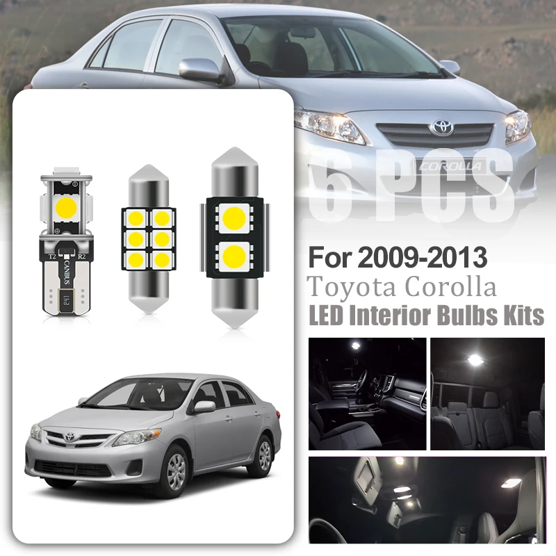 6pieces White Interior Led Package Light Bulbs Kit For Toyota Corolla