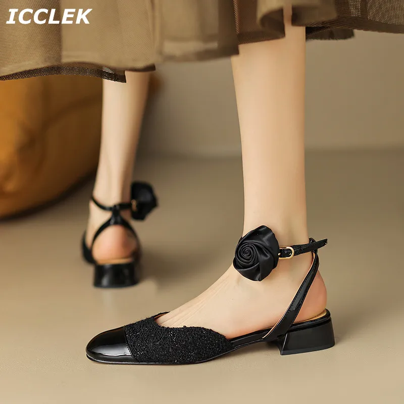 

Designer Sandals Women 2023 Round Toe Women Flats Sexy Slingbacks Zapatillas Mujer Novelty Flower Buckle Strap Ladies Shoes