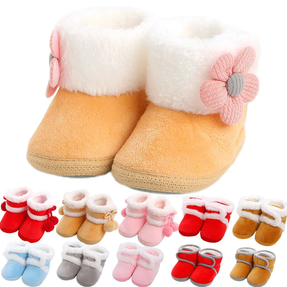 

6-15 Months Baby First Walkers Boys Girls Warm Cozy Soft Sole Booties Newborn Fleece Christmas Anti-Slip Prewalker Baby Shoes