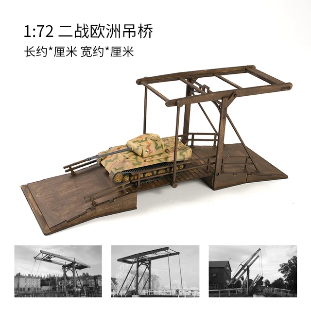 1:72 World War II European Drawbridge Architectural Scene Wooden Assembly Model Decoration Handmade Gift 4