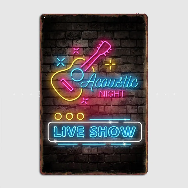 

Acoustic Live Show Neon Metal Sign Poster Garage Living Room Decoration Cinema Living Custom Tin Vintage Home Wall Decor