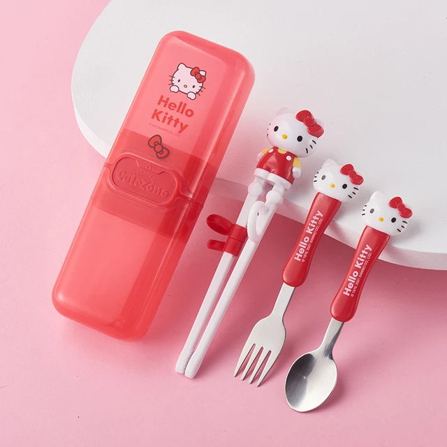 Kawaii My Melody Kt Household Children's Cutlery Set Anime Sanrioed  Separate Four-Compartment Plates Bowls Spoons Chopsticks - AliExpress