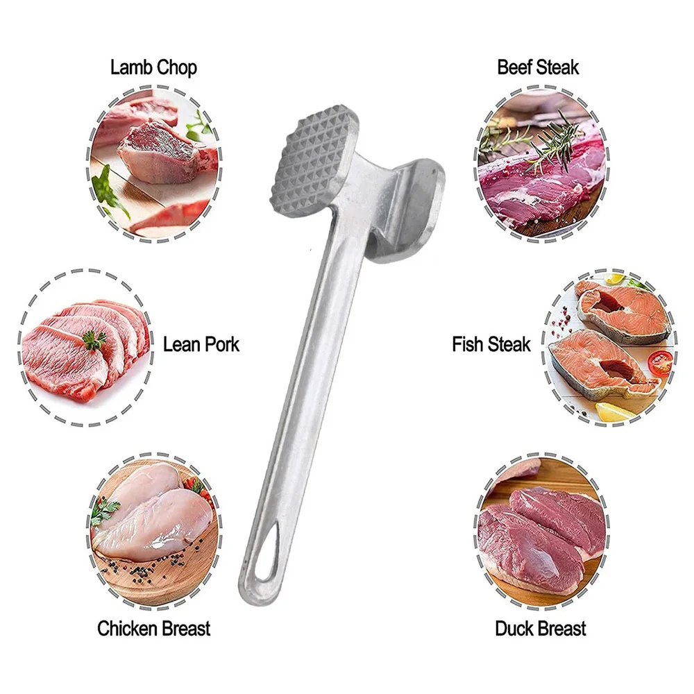 Meat Tenderizer Hammer 19cm Aluminum Alloy Household Steak Metal Mallet Heavy Duty Double-Sided Tenderizer Meat Tool