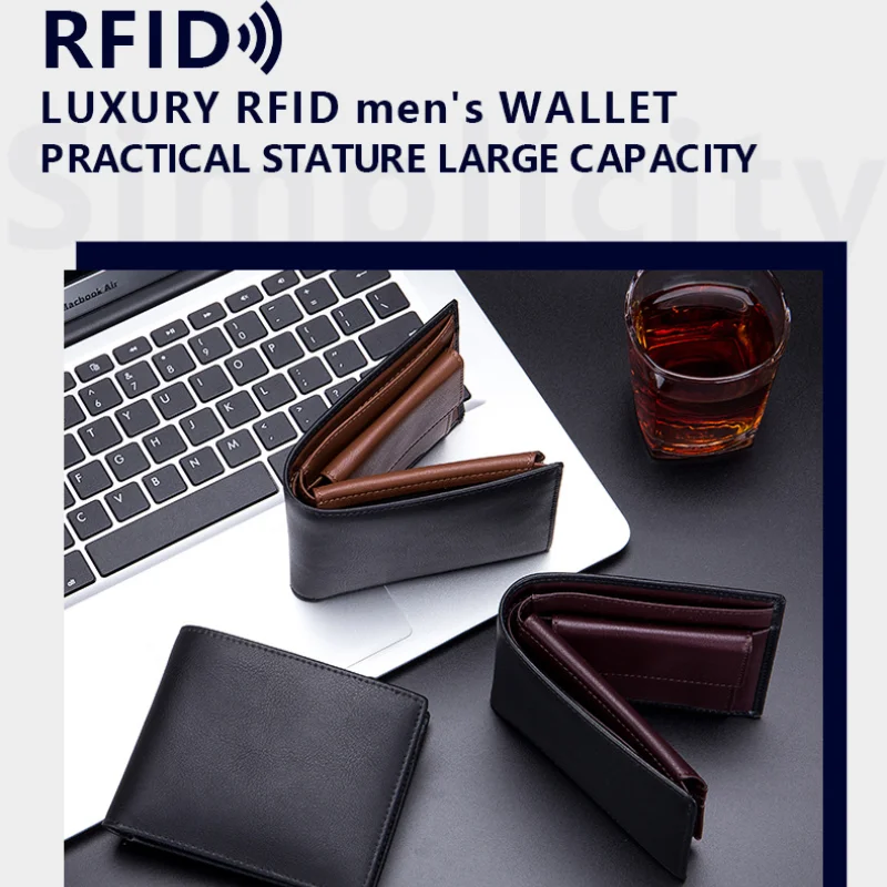 Genuine Cowhide Leather Men Short Wallet RFID Blocking Card Holder Coin Pocket Purse Best Gift for Boyfriend Husband Father 3