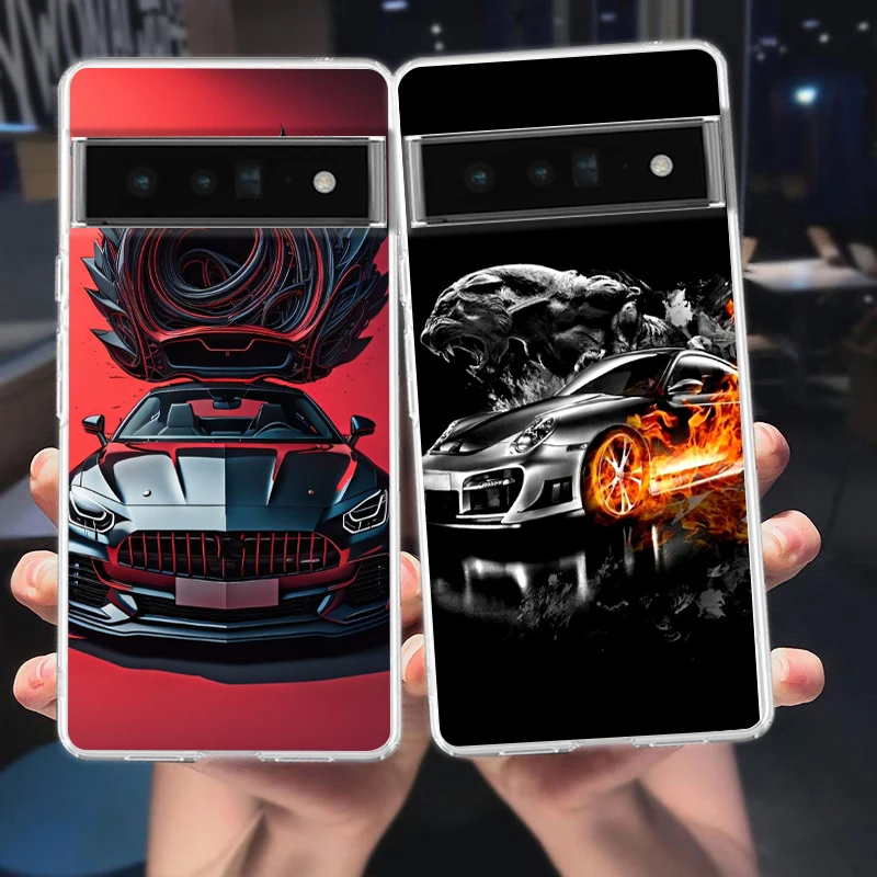 Sleek Shockproof Silicone Car-Themed Phone Case with Transparent Design