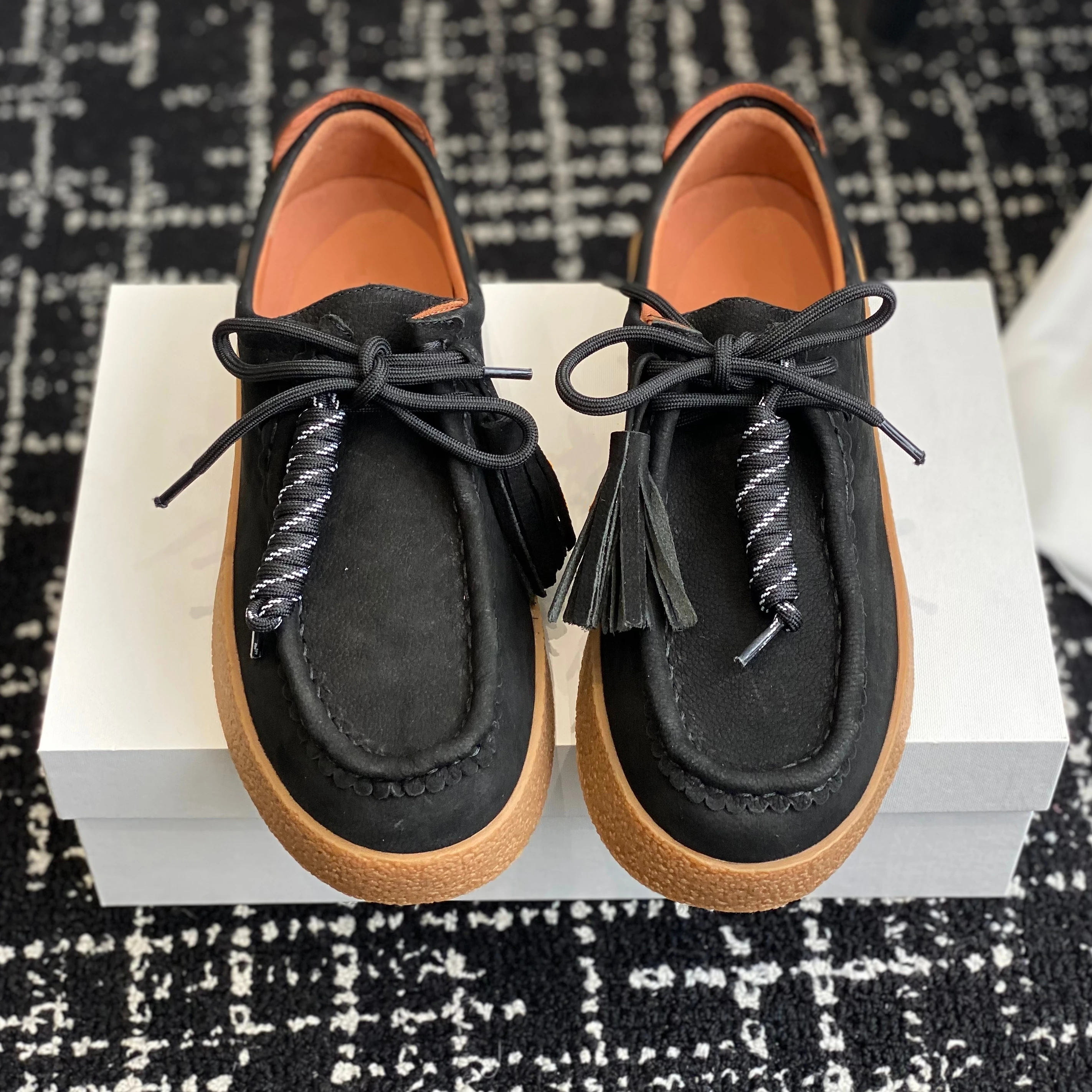 2025 Desinger Real Leather Round-Toe Thick Sole Lace-Up Woman Loafers Mules Clogs Shoes For Woman Fringe Decora Sapato Feminino 4