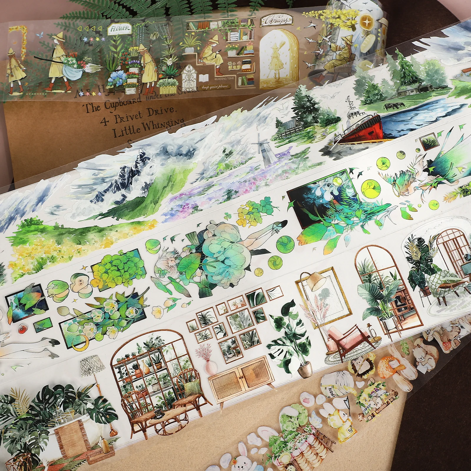 JIANWU 500/1000cm Vintage Plant Character Landscaping PET Tape Creative DIY Journal Material Collage Scrapbook Stationery 4