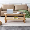 Rattan Coffee Table with Tempered Glass Top,Wood Coffee Table for Living Room,Glass Top Coffee Table with Imitation Rattan 3